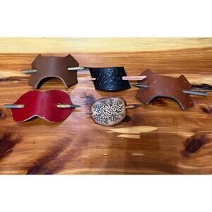 Vintage 70's Lot Tooled Leather Hair Barrette With Sticks Bun Holder Hand Made